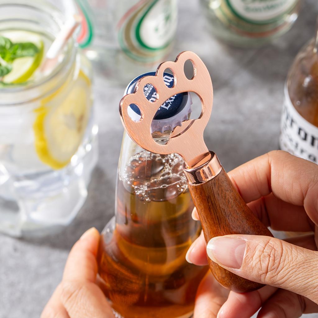 1pc Wood Handle Cat Claw Beer Opener Upright Durable Keychain Bottle Opener Stainless Steel Drink Cap Lid Remover Beverage