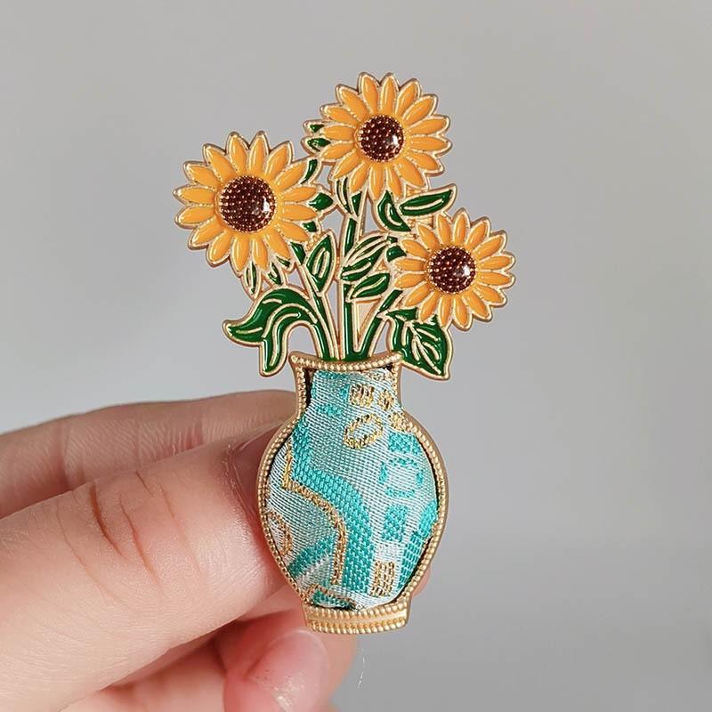 

Creative Cartoon Drip Glaze Brooches Women Sunflower Bouquet Art Pins Cute Plant Exquisite Banquet Clothing Decor Jewelry Gift зелений
