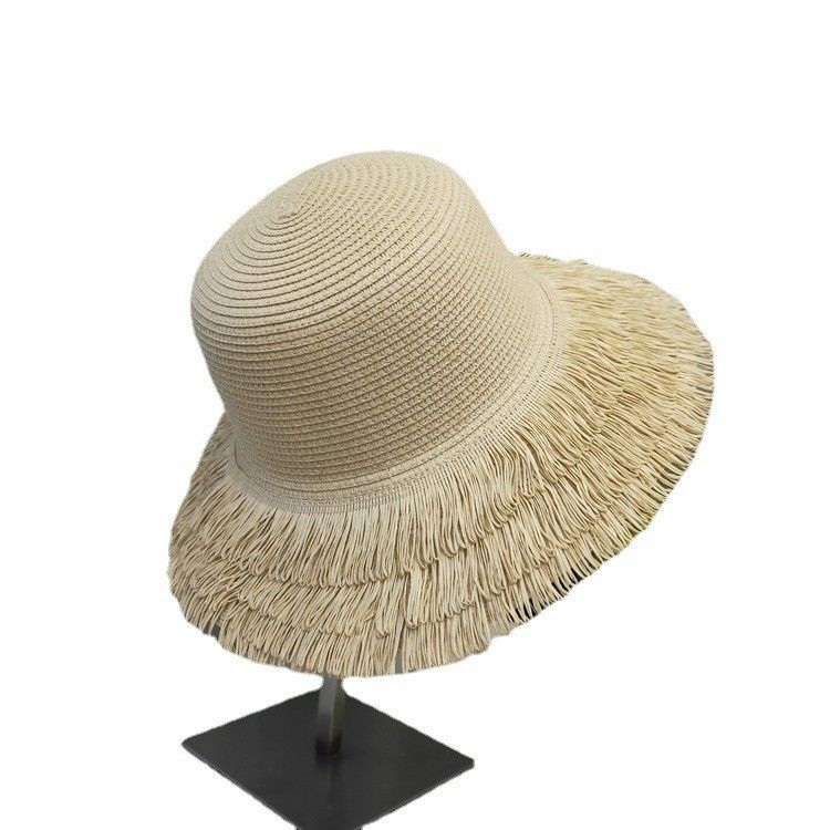 Double Layered Fringed Spring and Summer Women's Sunscreen Straw Hat for Outdoor Travel, Fashionable Fisherman Hat