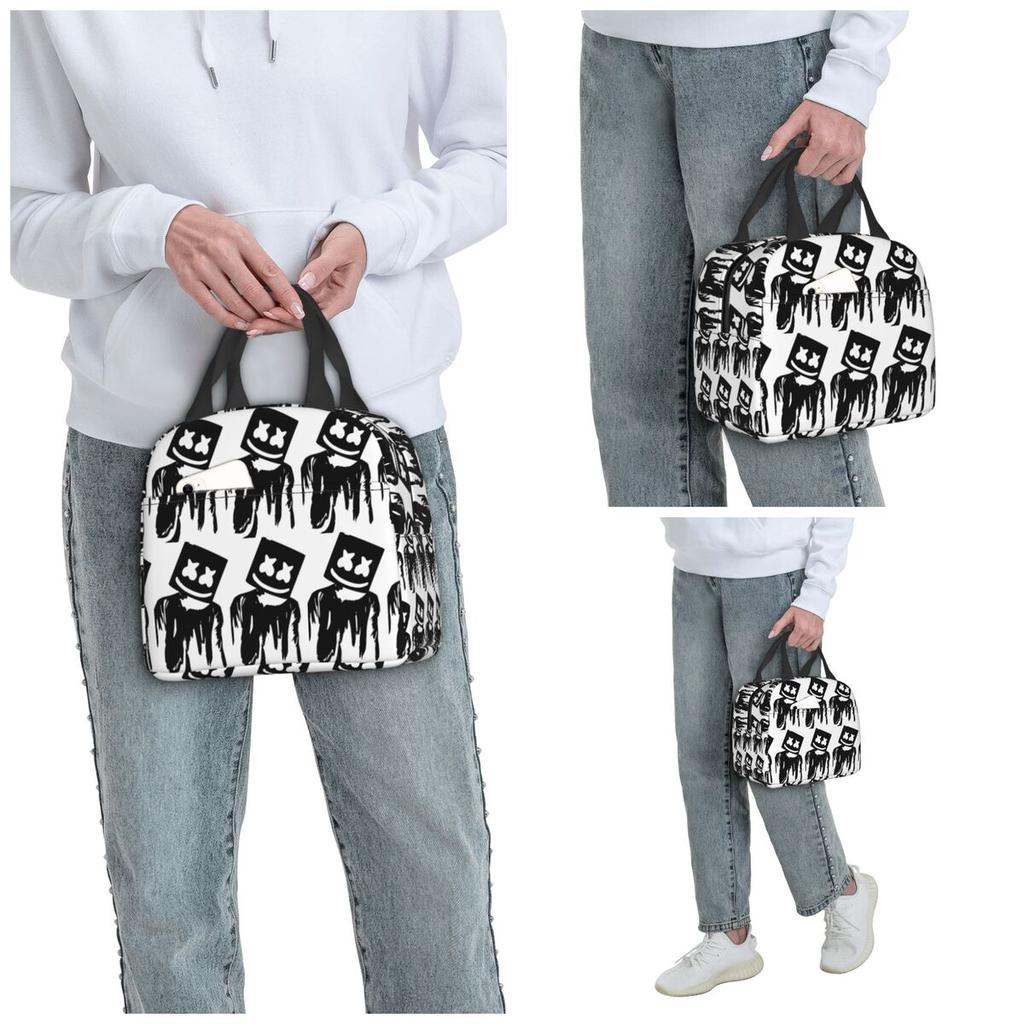 Marshmello - Sac à déjeuner isotherme DJ pour enfants Sac isotherme d'école Boîte alimentaire thermique Sac fourre-tout Contenant Boîtes à lunch étanches