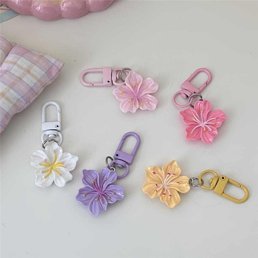 Romantic Cherry Blossom Keychains Sweet Minimalist Floral Charms, Lobster Clasp Gift for Couples and Friends, Decorative Bag Accessories