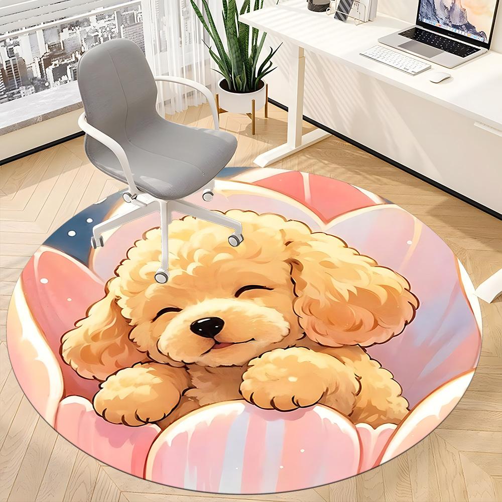 1pc Fluffy Poodle Office Round Area Rug, Indoor Mat Suitable ForOffice, Under Office Chairs Bedroom Living Room Home Decor T201