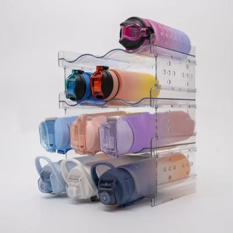 2 Tier Stackable Water Bottle Organiser Wine Water Bottle Organizer Stand Detachable Clear Water Bottle Storage Rack for Home