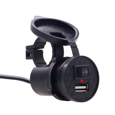 Motorcycle USB Charger Adapter and Power Switch Waterproof Smart Charging Port for IPhone Samsung GPS, Etc.