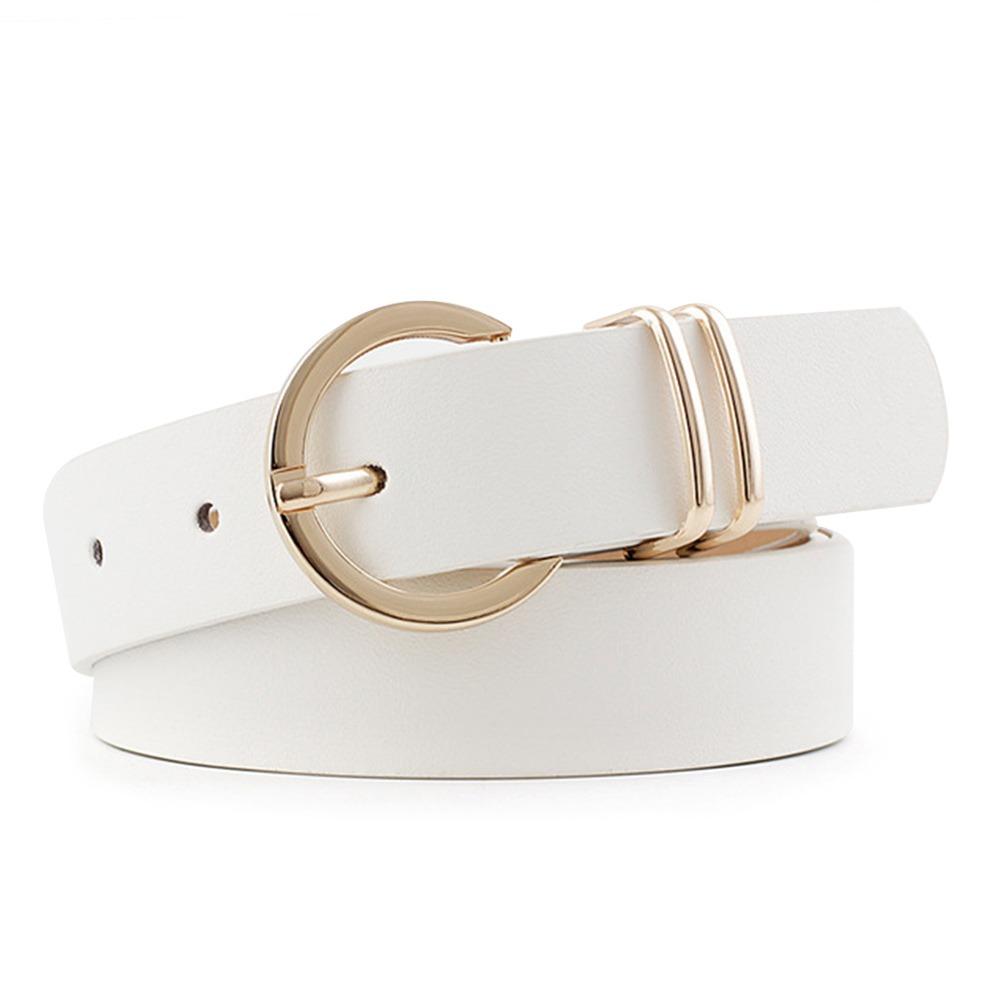 Gold Round Button Women's Belt PU Leather Leather Belt Vintage Waistband Belts Pants