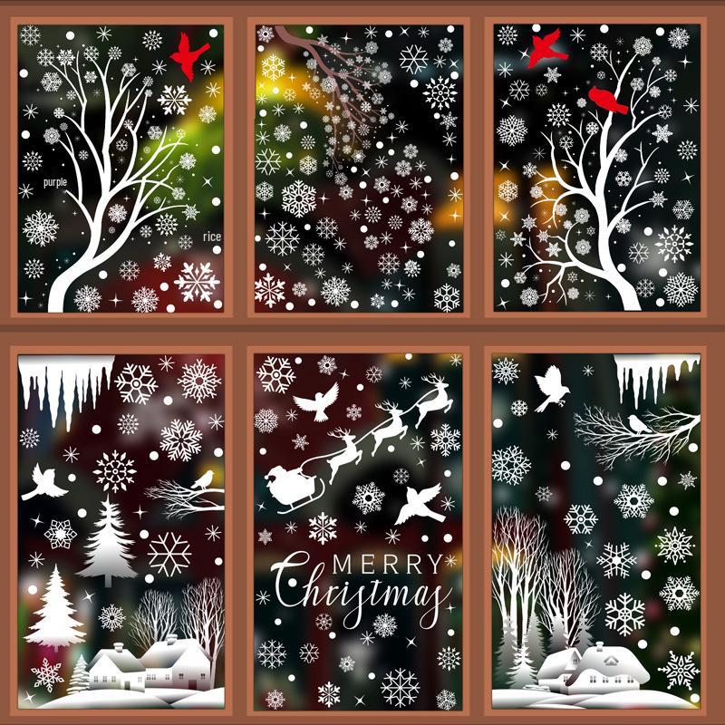 Snowflake Scene Christmas Window Stickers: Holiday Atmosphere Glass Decor
