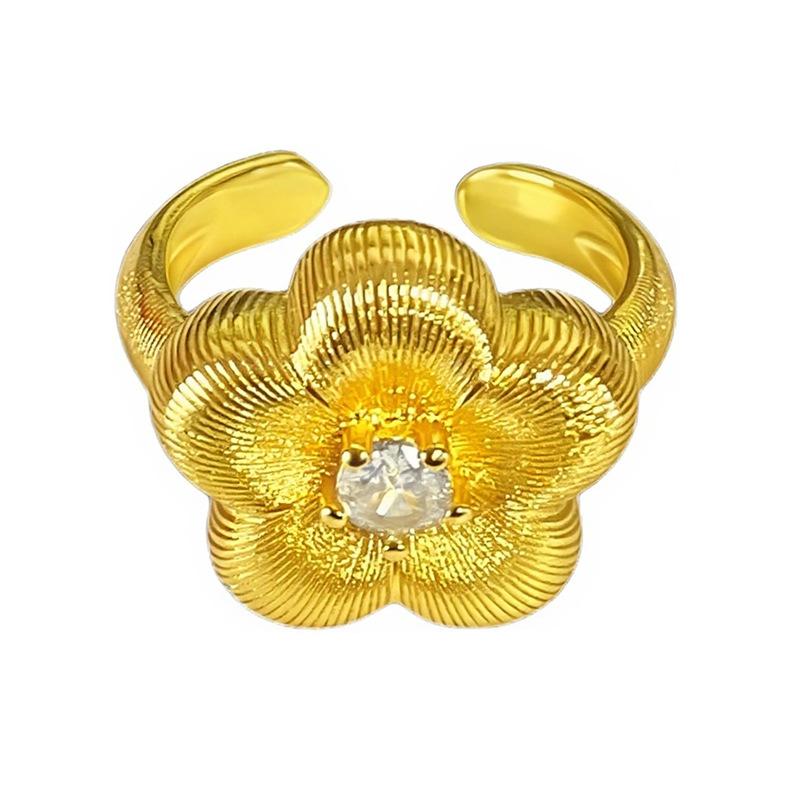 Italian Vintage Brushed Bramble Vine Zircon Ring Medieval Vintage Brushed Small Flower Personality Ring