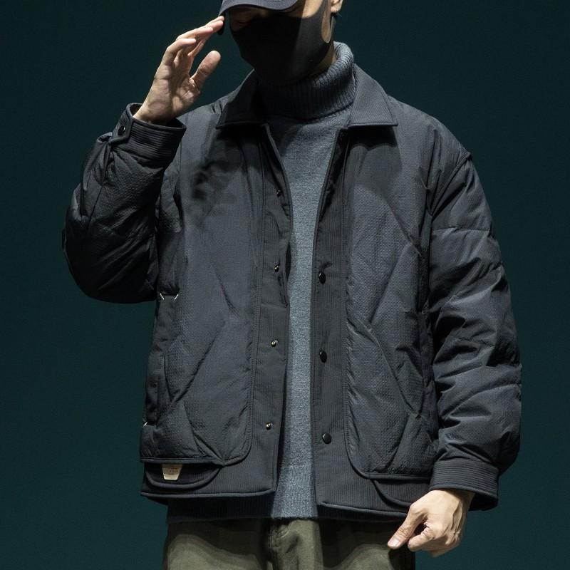 Mens Lightweight Down Jacket With Textured Finish Loose Fit Shirt Collar 90% White Duck Winter Outerwear