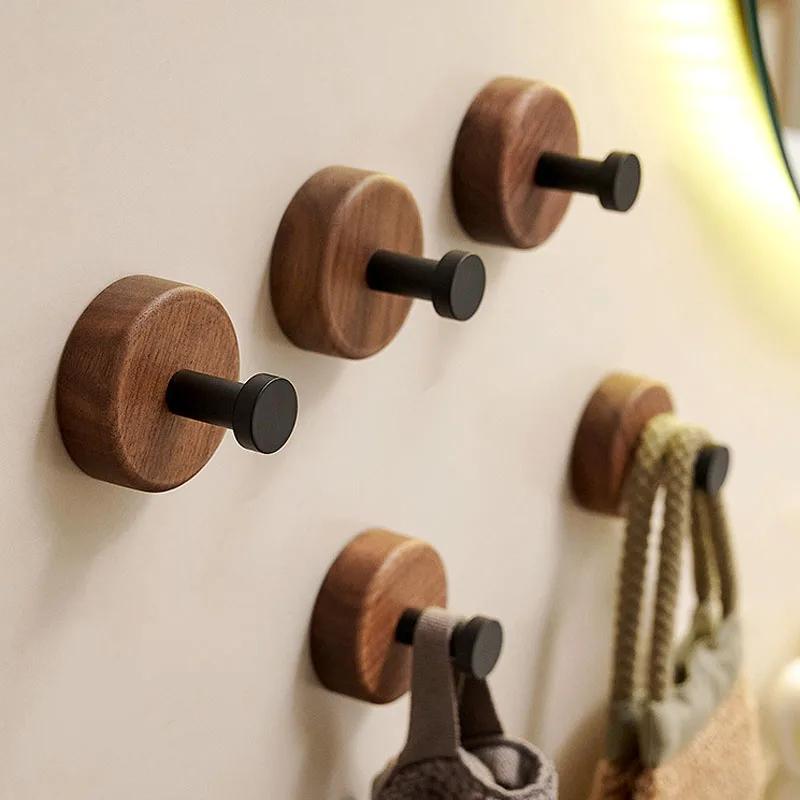 New Simple Solid Wood Hook Walnut Hanging Hanger Bathroom Wall Hook Bedroom Coat Storage Rack Home Towel Key Decoration Hook
