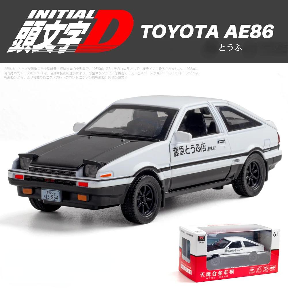 1/32 Toyota AE86 Toy Car Diecast Miniature Model Pull Back Sound Light Doors Openable Educational Collection Gift Kids A151
