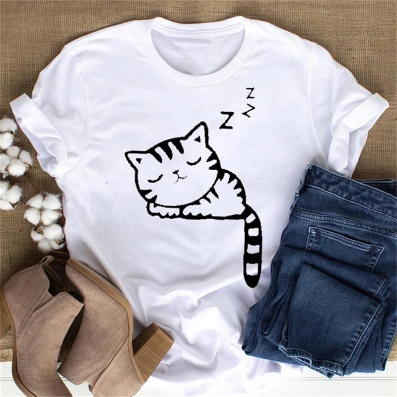 Maycaur Cute Paw Women T Shirt Fashion Cat MOM Printed Woman Tops Harajuku Punk O-neck Top Tee Black Shirt T Female T-shirt