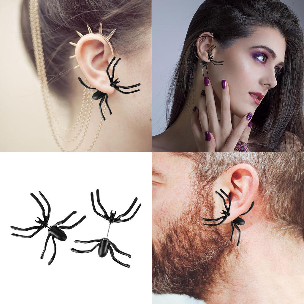 Punk Black Spider Ear Cuffs With Front And Back Studs For Women