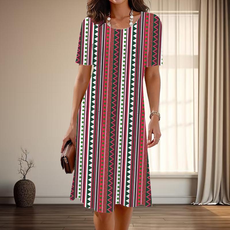 

Женская мода изящный ретро клетчатый узор с принтом лето весна короткий рукав О-образный вырез повседневные платья 8XL красный