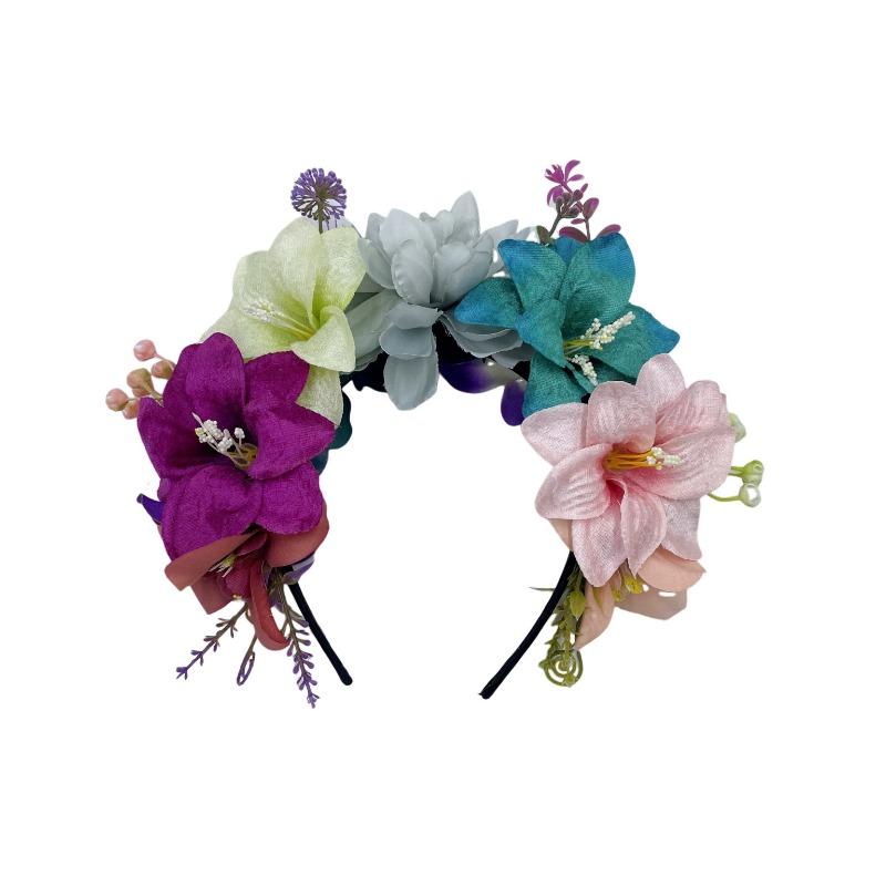 Künstlicher Blumenkranz, zweireihiges Stoff-Orchideen-Stirnband, Sommer-Touristen-Kopfschmuck