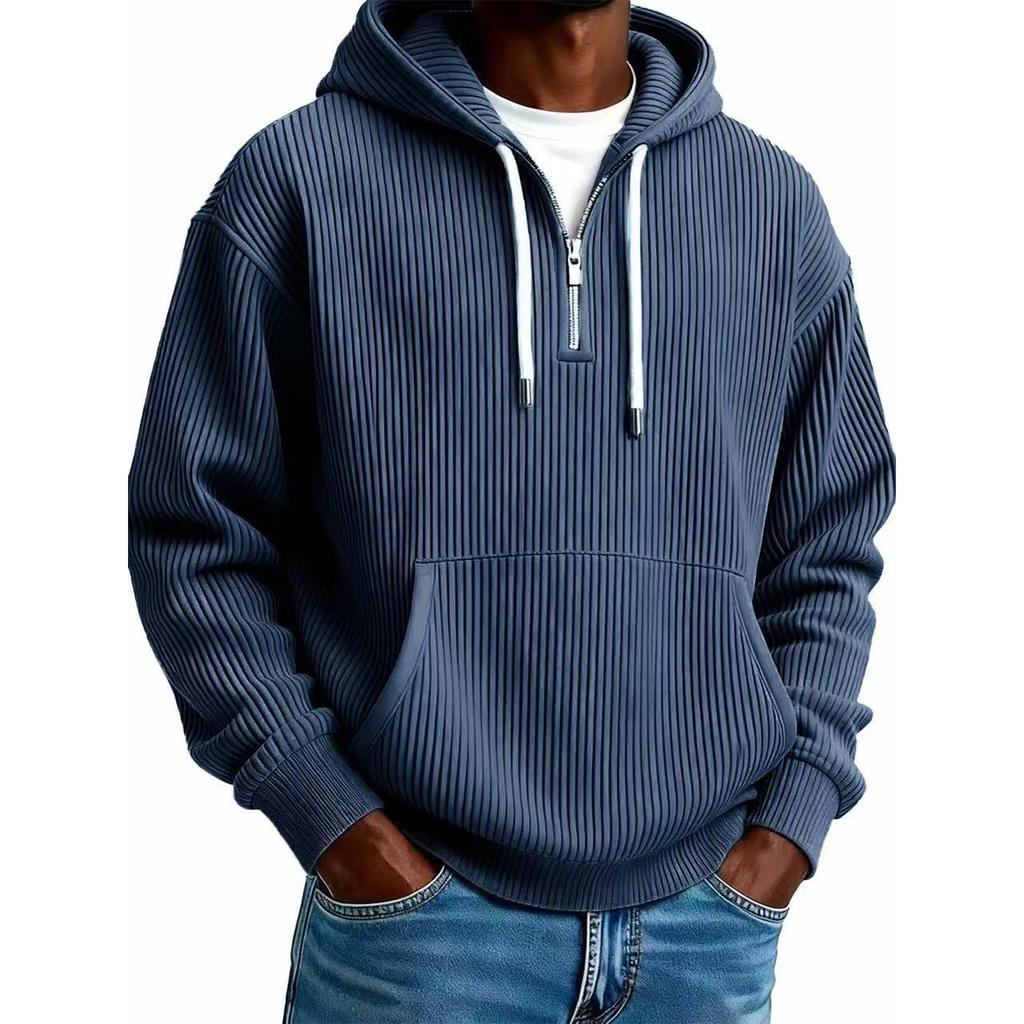 Men's Casual Solid Color Zipper Long Sleeve Hooded Sweatshirt, Everyday Zipper Casual Long Sleeve T-Shirt