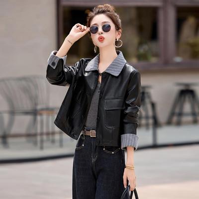 2025 Autumn Women's Genuine Leather Lambskin Motorcycle Jacket - Trendy Lapel Short Design