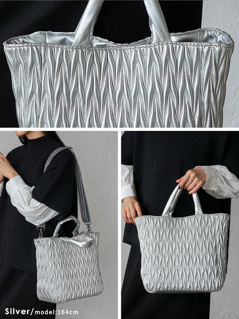 Sac Cabas matelassé en V 2-en-1 VITAFELICE pour Femme (inb-10204p) (argent)