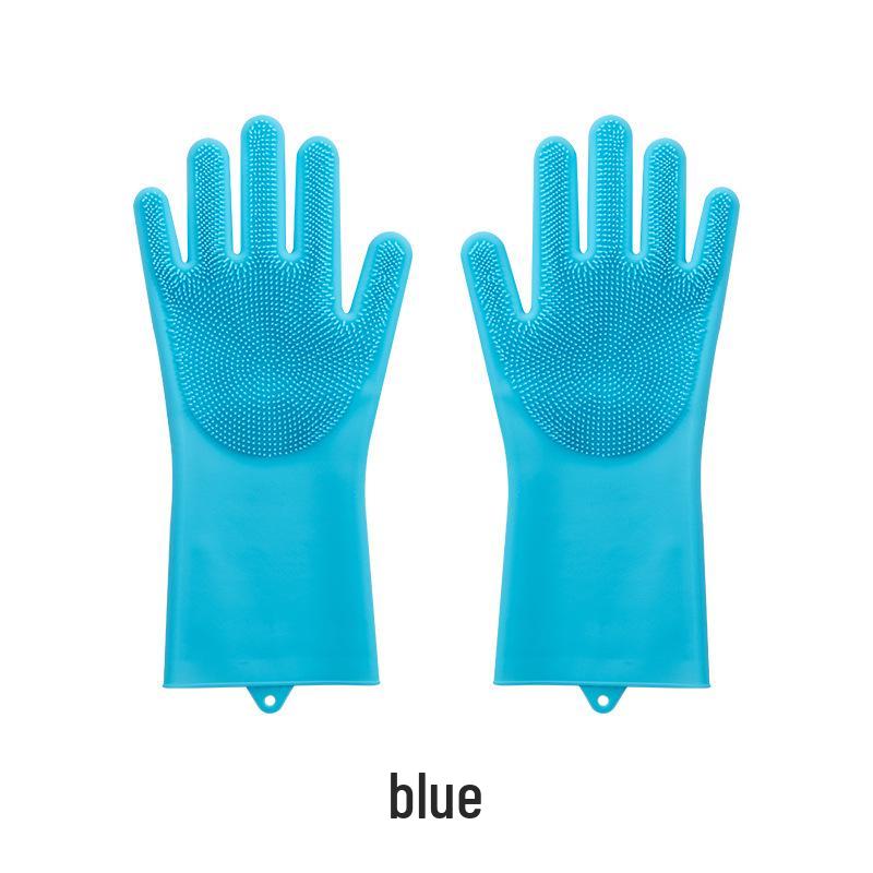 Magic Silicone Dishwashing Gloves - Durable, Waterproof Rubber Kitchen Gloves for Women, Household Cleaning, Scrubber, Dishwashing. One Size синий