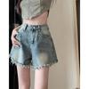 Women's High Waist Frayed Denim Shorts - Loose, Retro A-Line, Wide-Leg Summer Hot Pants