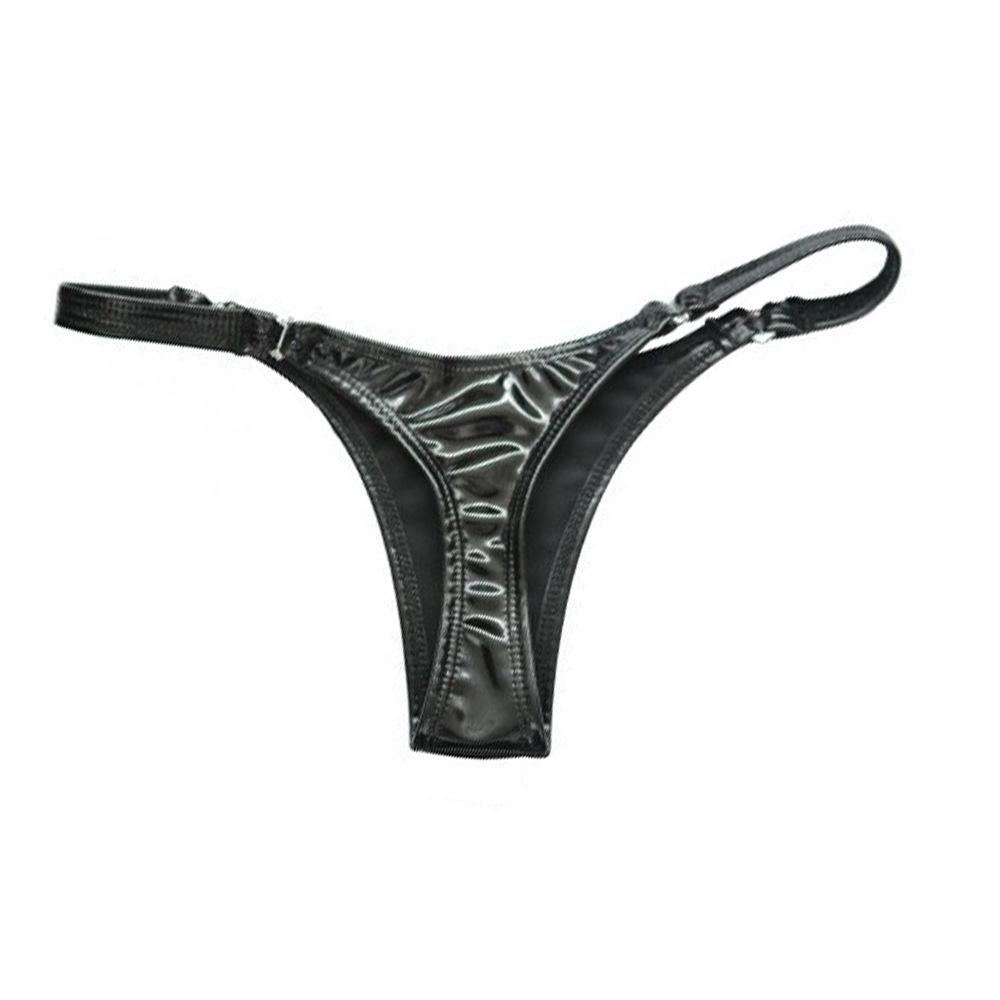 Plus Size Latex Low-Rise G-String Panties Hollow Pvc Shiny Sexy G String Micro Thong Women T-Back Erotic Lingerie Stage Wear F24