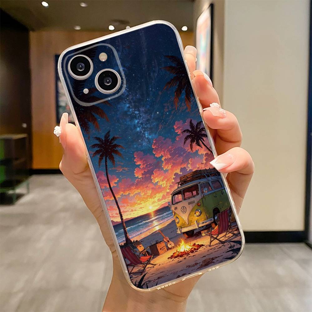 Combi Van Surf Phone Case For iPhone 17 16e 16 15 14 13 12 11mini Pro Max X XR XSMAX 8 7 Air Plus Soft Cover