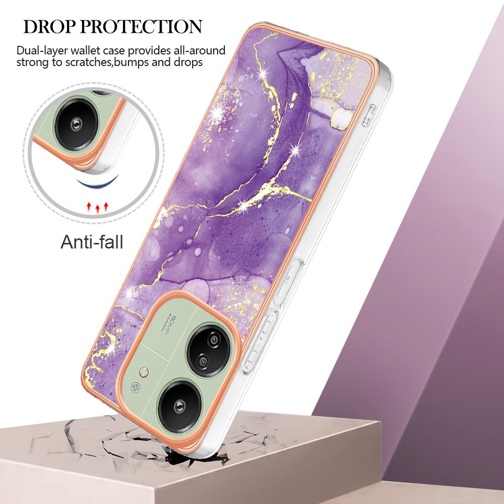 For Xiaomi Redmi 13C 4G/13C 5G/13R 5G/Poco M6 5G/Poco C65 4G TPU Case with IMD Marble Pattern Electroplated Back Cover