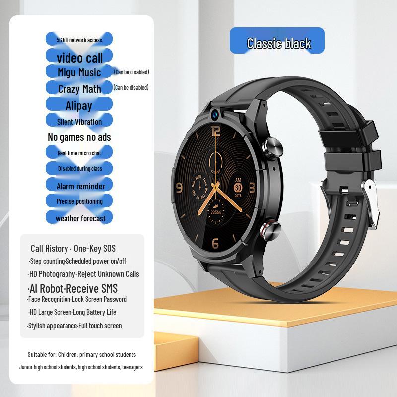 Waterproof 5G Student Smartwatch: Multi-Function Unisex Model with SIM Support & Video Calling