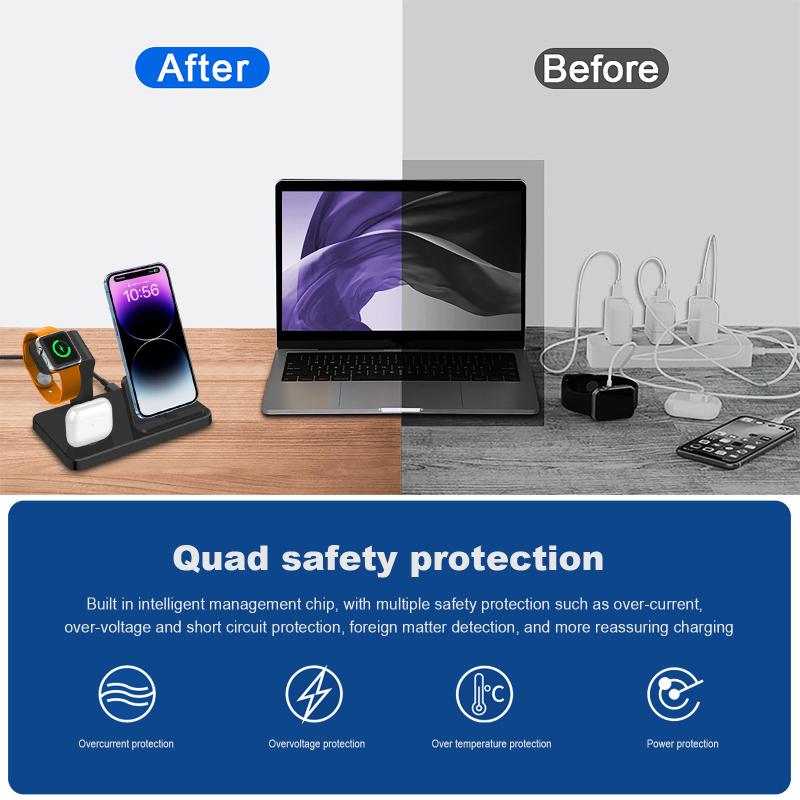 3 In 1 Wireless Ladegerät Stehen Dock Für Apple Uhr 9 8 Airpods Pro Mehrere Geräte Schnelle Ladestation Für IPhone 14 13 12 11