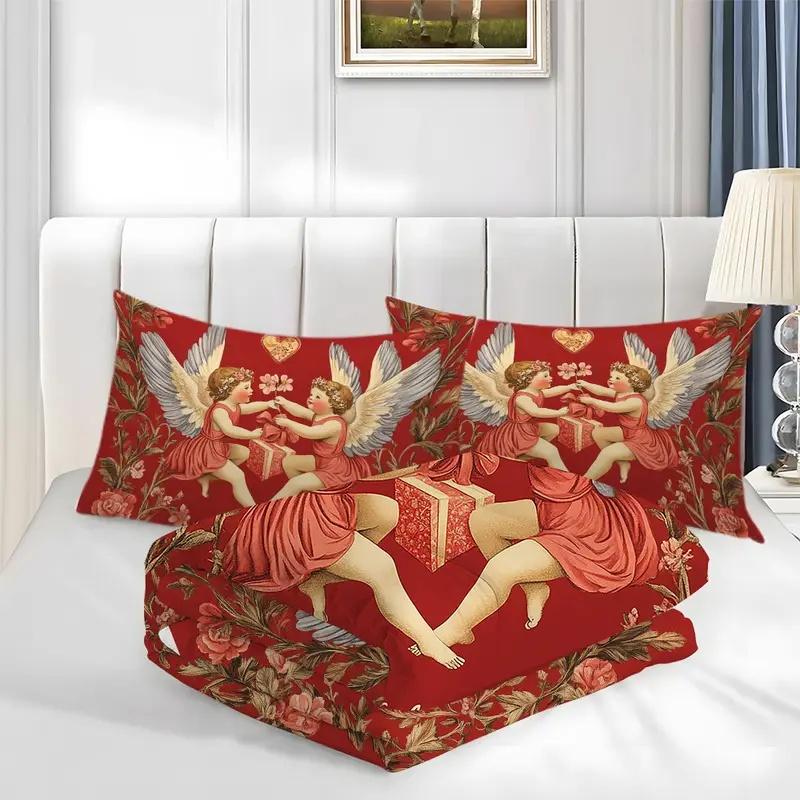 Valentine's Day Love Heart 3pcs Polyester Bedding Set - Soft & Comfortable, Includes 1 Duvet Cover and 2 Pillowcases