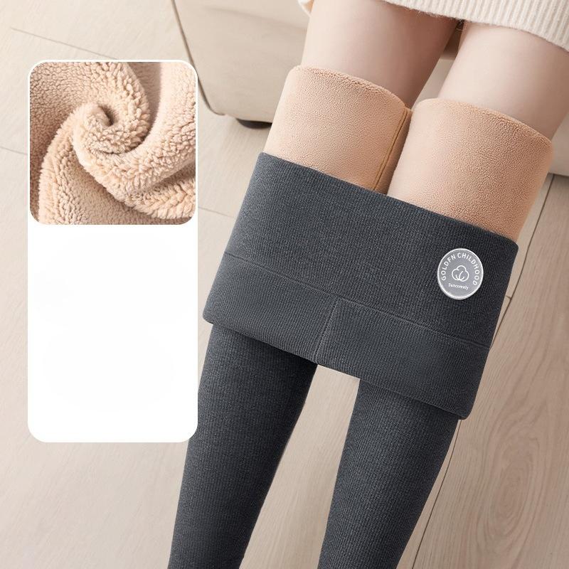 Fleece Lined Leggings Women Outdoor Wear Winter Gray High Waist Thick Thermal Pants Northeast Extra Warm Cotton Pants
