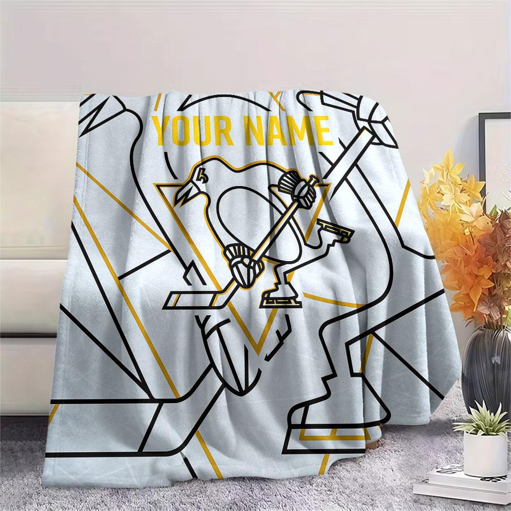 Custom Name,Pittsburgh Penguins Printed Flannel Blanket, soft throw for bedroom sofa, washable, Christmas present, great gift.