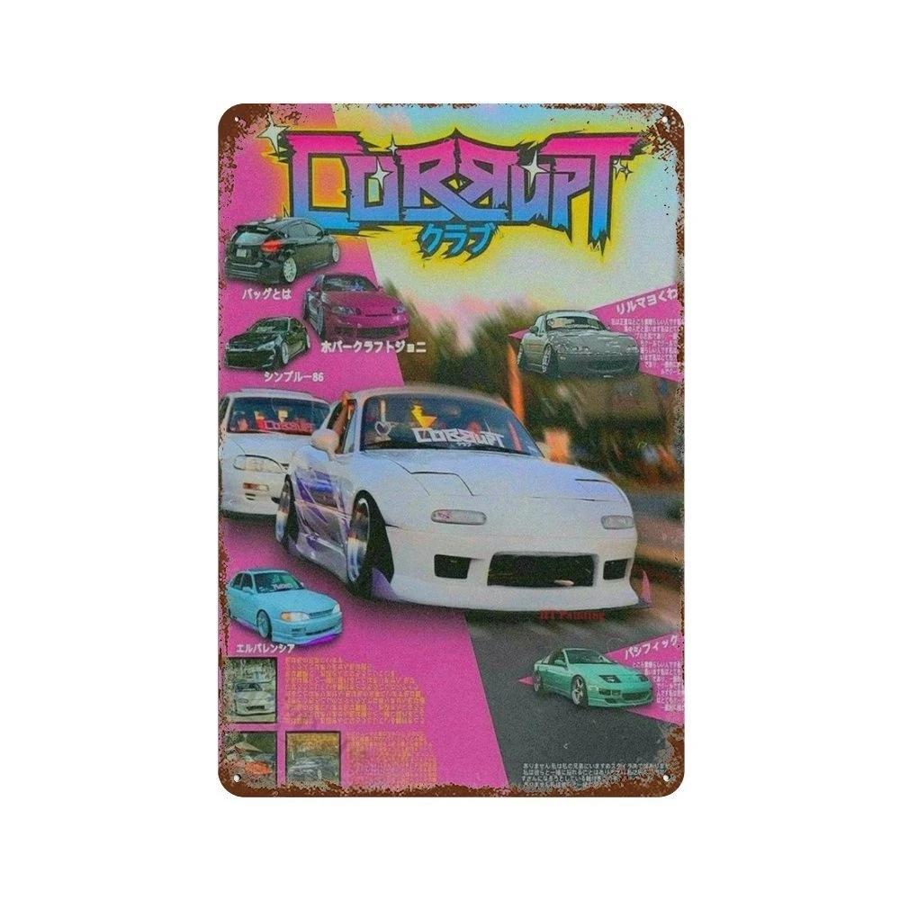 Vintage 80er Japanische Autos GTR JDM Racing Metall Blechschild Retro Plakette für Garage Club Man Cave Bar Pub Hotel Café Wanddeko