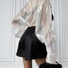 European and American New Loose Sexy Perspective Mesh Long Sleeve Shirts Top Sexy Perspective Shirt