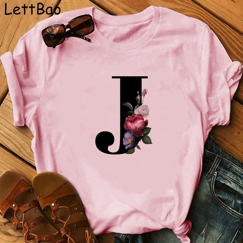 Elegant Vouge Flower Letter Print Women T Sihrt Fashion Comfortable Casaul T Shirt For Women Female