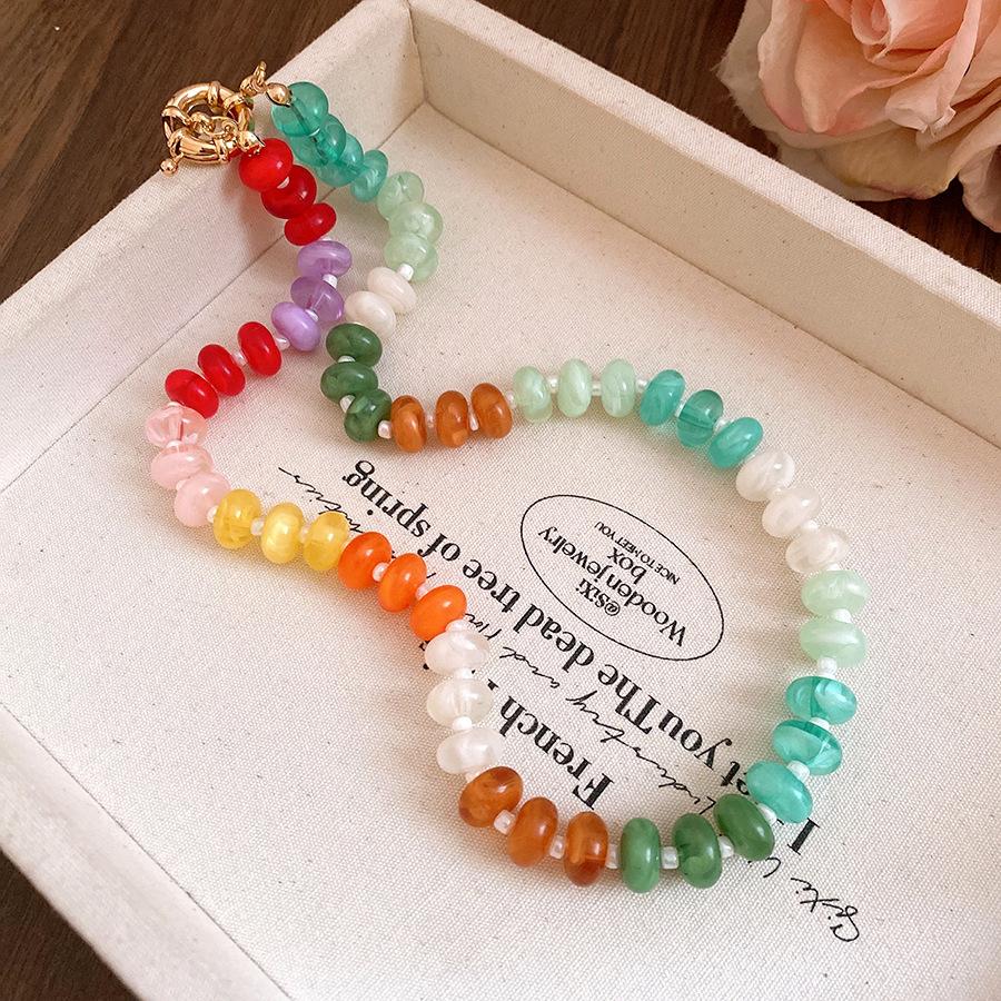 Rainbow Acrylic Beaded Clavicle Chain Irregular Colorful Sweet Jewelry