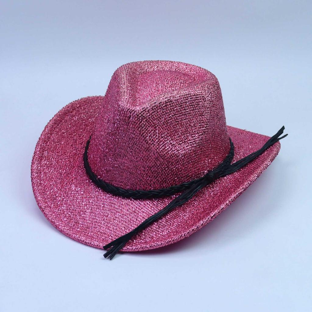 New Gold Silk Western Cowboy Hat Women's Stage Woolen Hat Top Hat Men's and Women's Party Festival Hat
