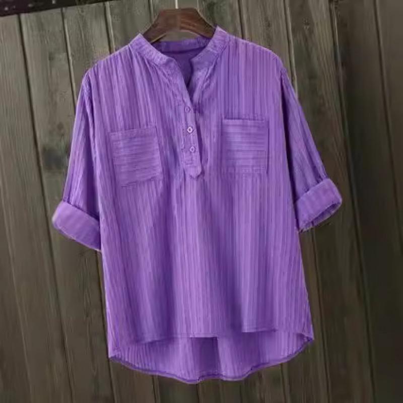 

Женская белая рубашка больших размеров с рукавами три четверти, свободный повседневный дизайн, подкладка с V-образным вырезом XXL фиолетовый
