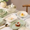 Cream Aesthetic Embossed Ceramic Tableware Set: Rice Bowl, Dish Plate, Fish Plate, Soup Bowl, Noodle Bowl.
