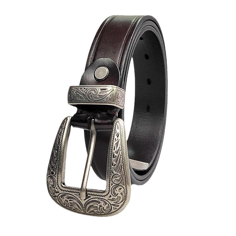 Women'S Trend Ethnic Style First Layer Cowhide Silver-Plated Pin Buckle Casual Leather Personalized Belt Jeans Belt Skirt Belt