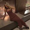 Solid Color Halter Backless Slim Fit Two Piece Tank Top Long Skirt Set For Women