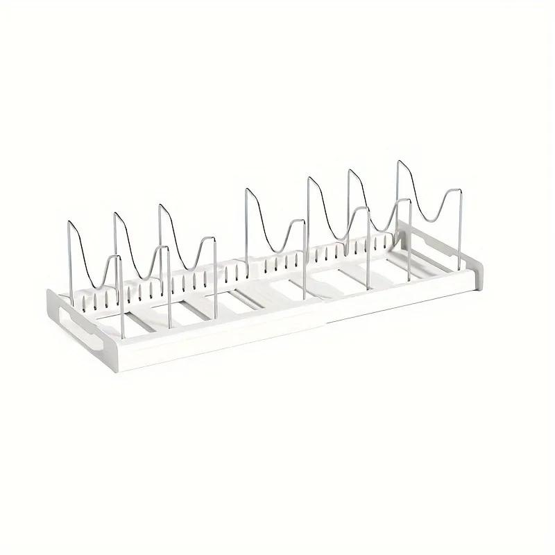 Expandable Dish Rack Pans Organizer Rack Adjustable Compartments Dish Storage Rack Pot Lid Organizer Kitchen Utensils Rack