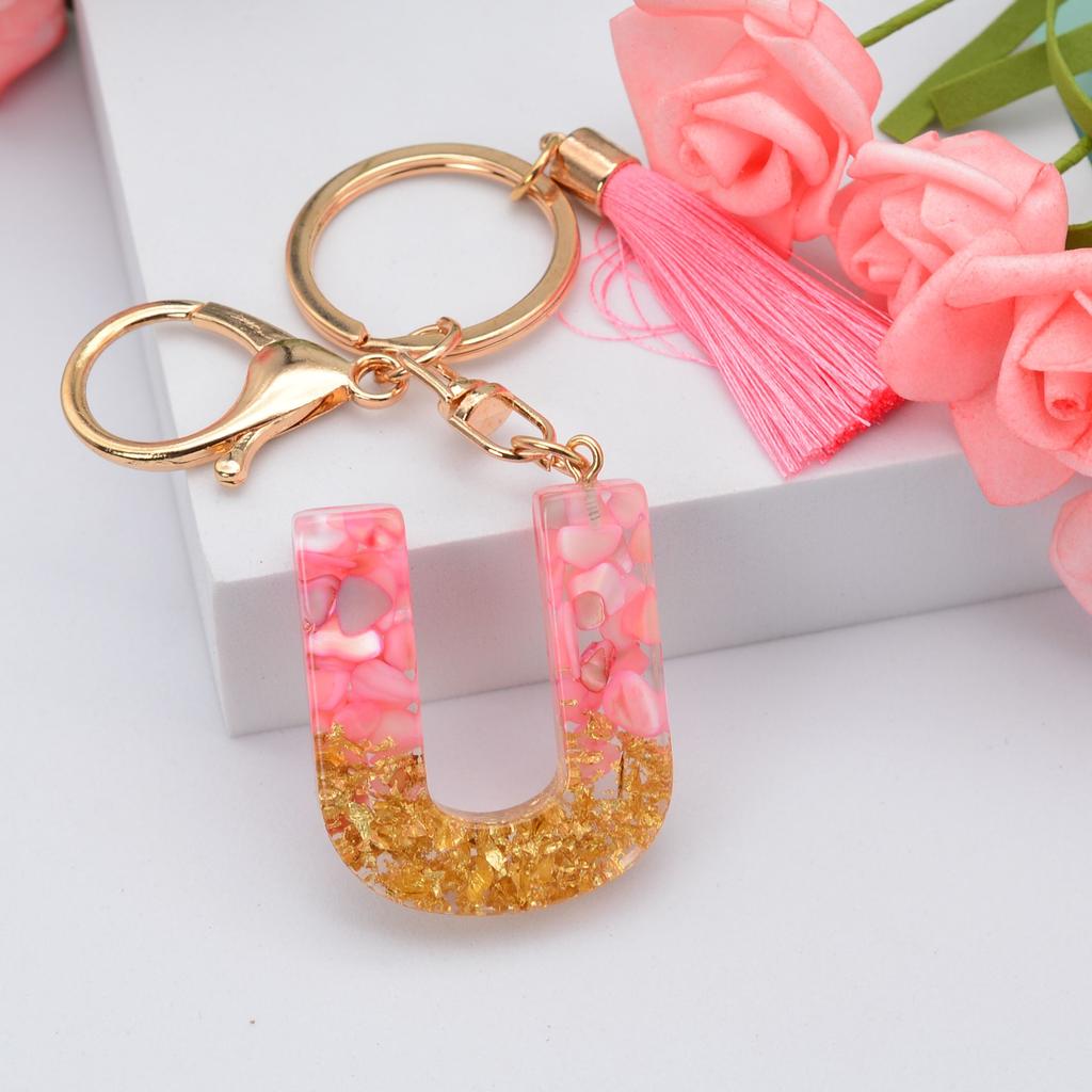 Jewelry Ornament Resin Material Alphabet Key Chain Glitter Keyring Bag Pendant Letter Keychain