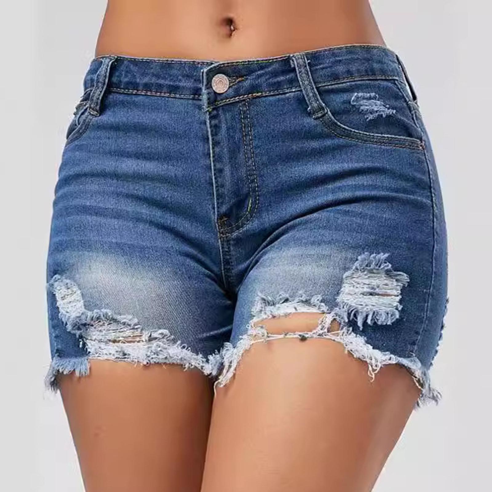 

Women s Color Jeans Stretch Slim Fit Distressed Denim Shorts M