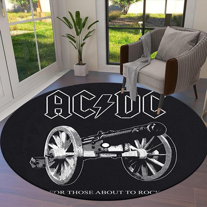 1pz CA/CC, Rock Band, Logo, Cannone, Tappeto Rotondo Musicale, Realizzato in Poliestere, Perfetto per Decorare Sedie da Ufficio, Soggiorni fplt805