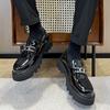 mens fashion wedding party dress shoes slip-on patent leather oxfords shoe black stylish platform loafers gentleman footwear man