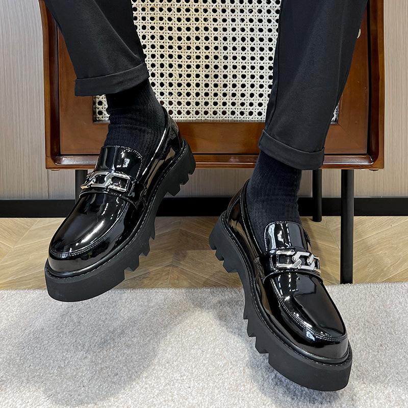 mens fashion wedding party dress shoes slip-on patent leather oxfords shoe black stylish platform loafers gentleman footwear man