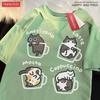 Katze Kaffee Reine Baumwolle Trendiges Sommer Lockeres Kurzarm T-Shirt Herren Damen Original Mokka Latte Katze Drei Blumen Lustige Katzen T-Shirts