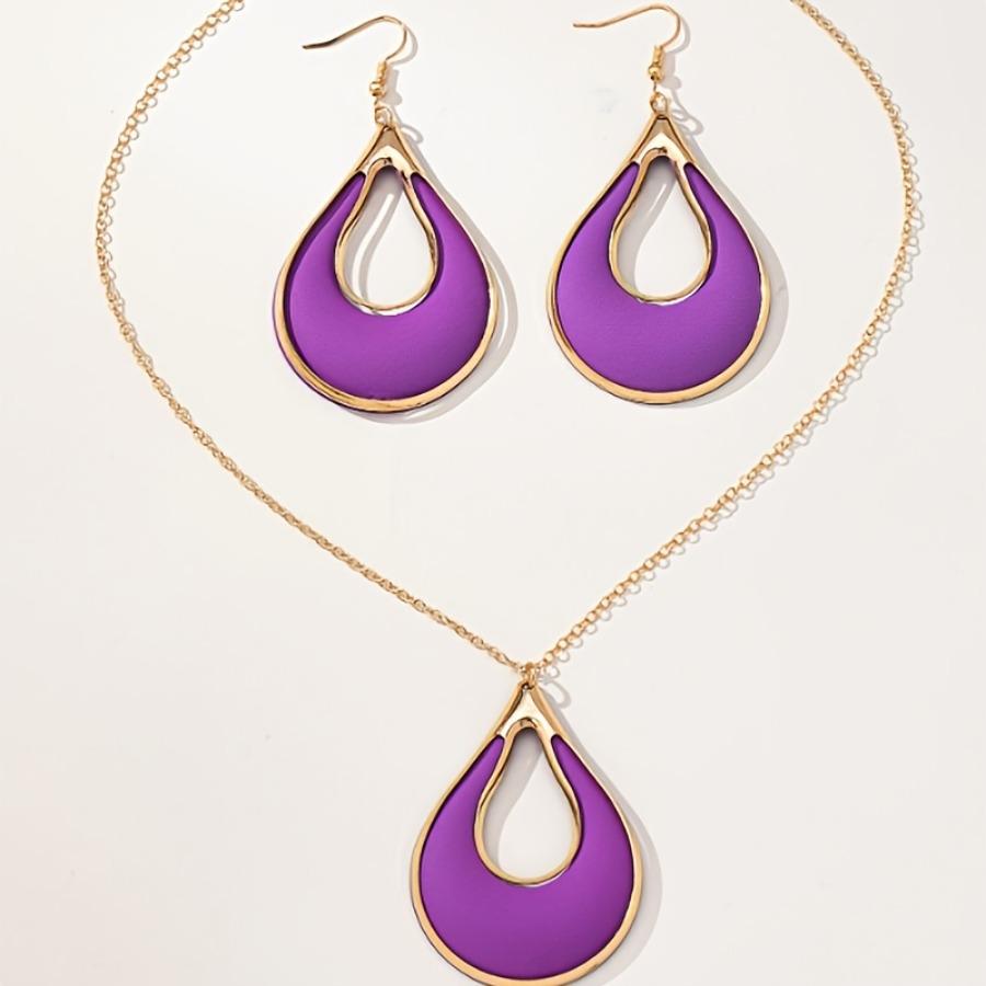 Fashion New 3pcs Earring and Necklace Set, Simple and Elegant Women's Creative Teardrop Metal Spray-Painted Earrings and Necklace Set