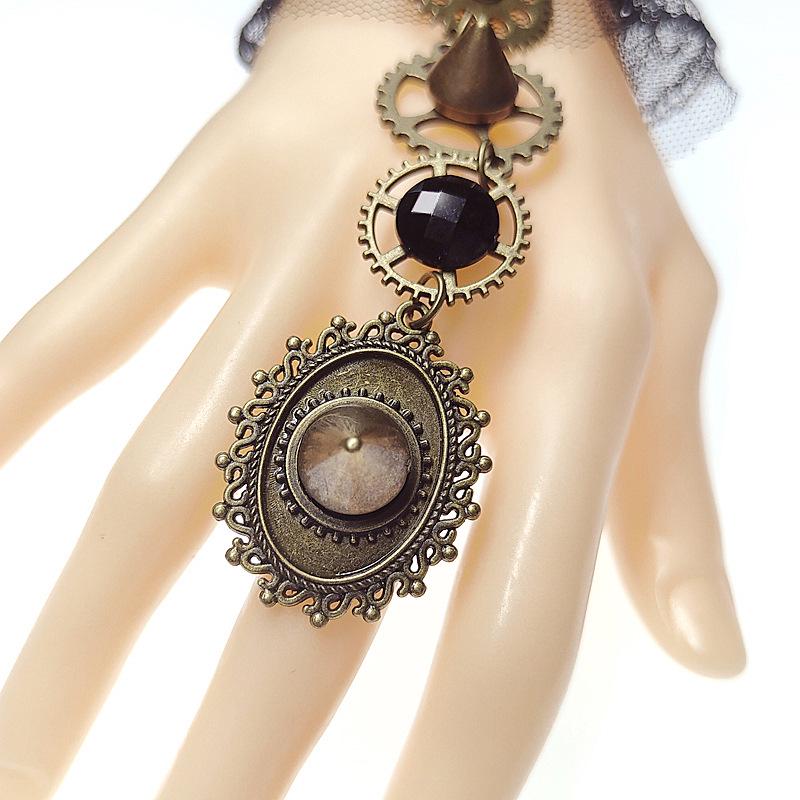 European Lace Gear Clock Punk Rivet Bracelet & Ring Chain for Halloween S412