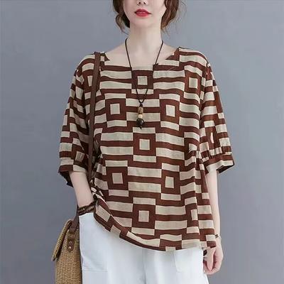 Versatile Fat Man's Belly Covering Top Mid Sleeve Age Reducing Women's T-shirt Short Sleeve Shirt